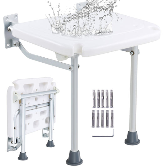 VEVOR Folding PE Shower Seat, 15.7'' x 14.8'' Unfolded, Wall Mounted Fold Up Shower