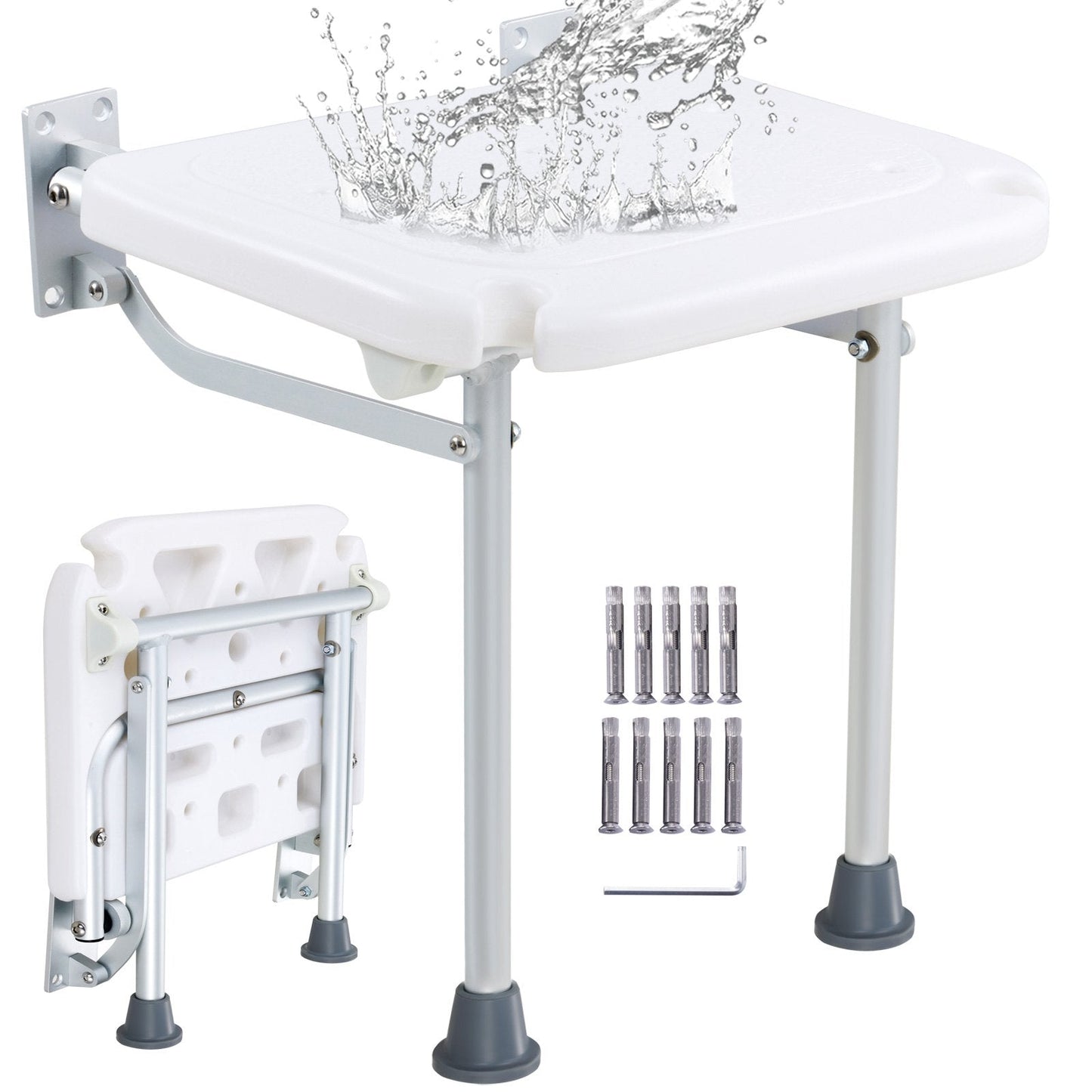 Wall-Mounted Foldable Shower Seat, 0.4 x 0.38m, 227 kg Capacity
