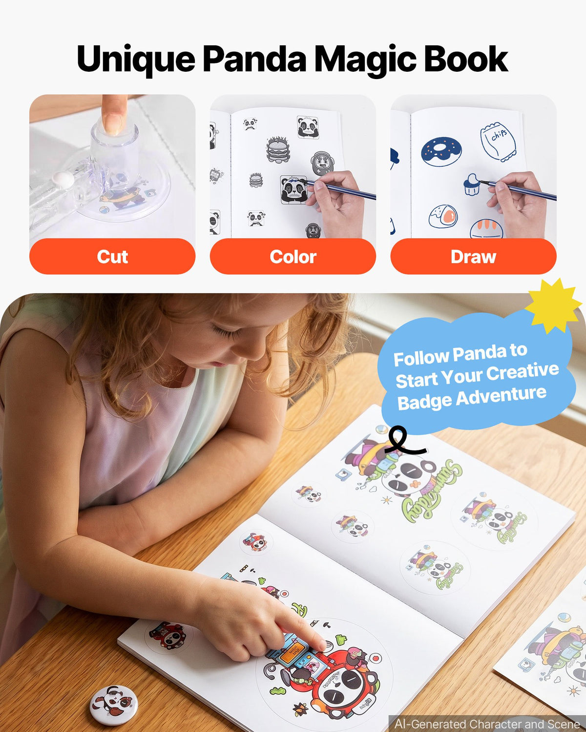 Button Maker Machine 1"/1.25"/2.25"(25/32/58 mm) Pin Maker Blue, with 300pcs Button Parts, Circle Cutter and Magic Book, Ergonomic Handle, for DIY Badges, Pins, Fridge Magnets and Key Chains