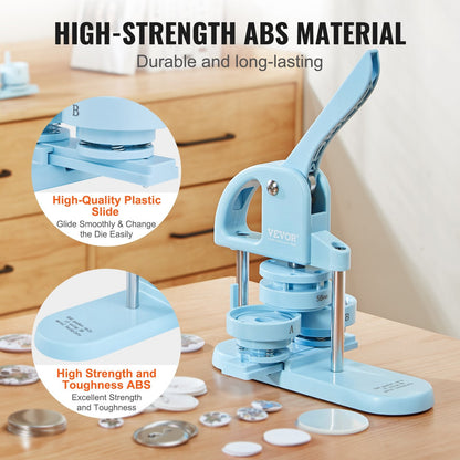 3-in-1 Pin Maker with Panda Book, 300 pcs, Ergonomic Handle, Blue (25/32/58mm)