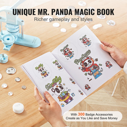 3-in-1 Pin Maker with Panda Book, 300 pcs, Ergonomic Handle, Blue (25/32/58mm)