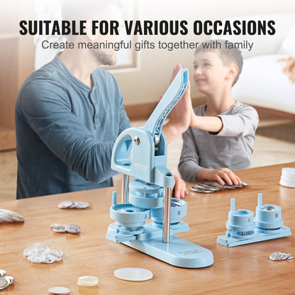 3-in-1 Pin Maker with Panda Book, 300 pcs, Ergonomic Handle, Blue (25/32/58mm)