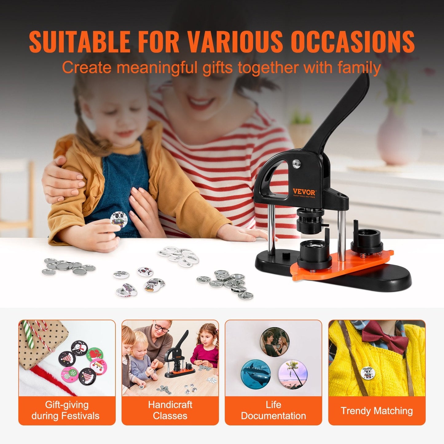 DIY Button Maker Kit, 25mm Pin Badge Punch with 500pcs Parts & Circle Cutter