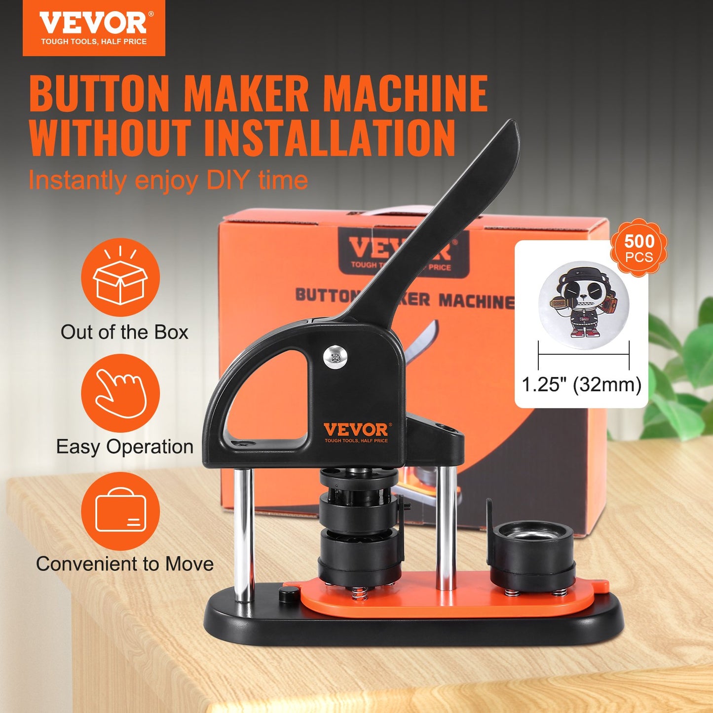 VEVOR Button Maker Machine, 1.25 inch/32mm Pin Maker, Installation-Free Badge Punch