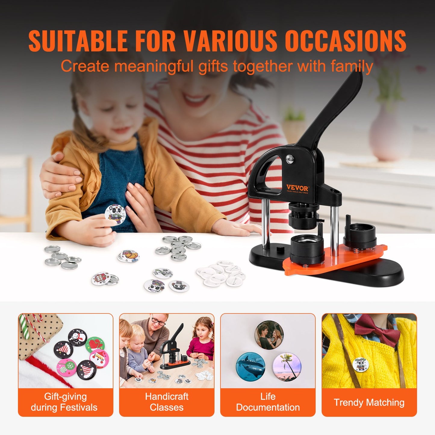 VEVOR Button Maker Machine, 1.25 inch/32mm Pin Maker, Installation-Free Badge Punch