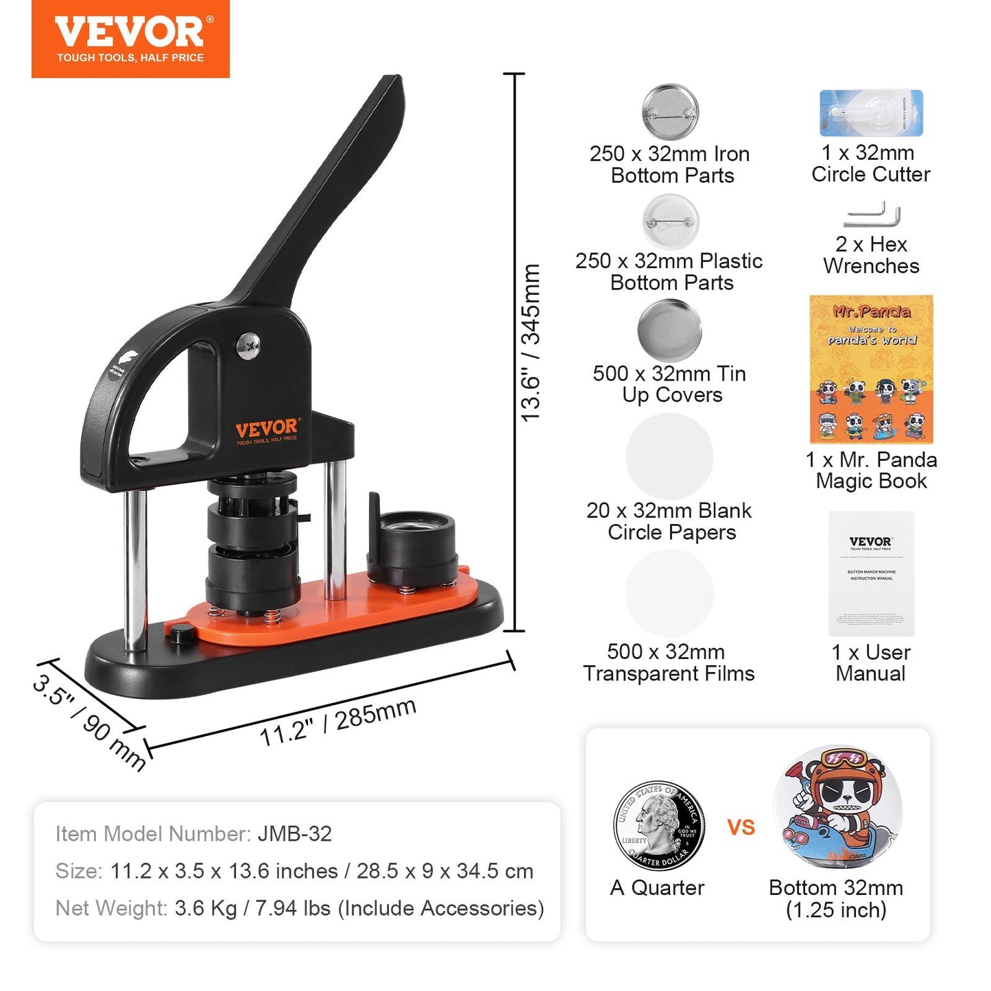 Installation-Free 32mm Badge Maker Kit with 500pcs Supplies and Circle Cutter