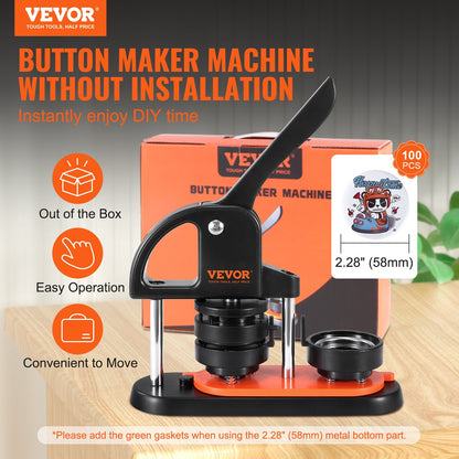 VEVOR Button Maker Machine, 2.28 inch/58mm Pin Maker, Installation-Free Badge Punch