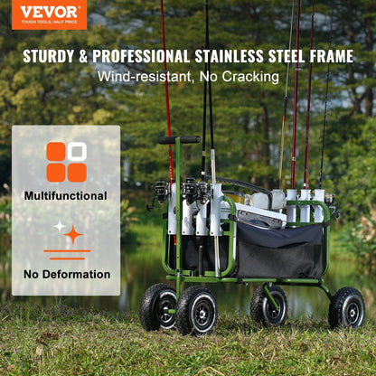 Foldable Beach & Fishing Cart with 136kg Capacity and Large Balloon Wheels