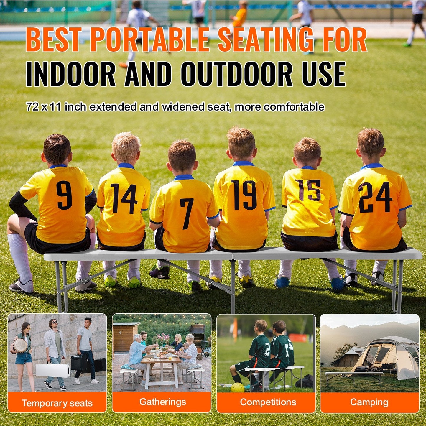 6-Foot Portable Folding Bench for Outdoor Picnic, Camping, and Garden, 7.36 kg