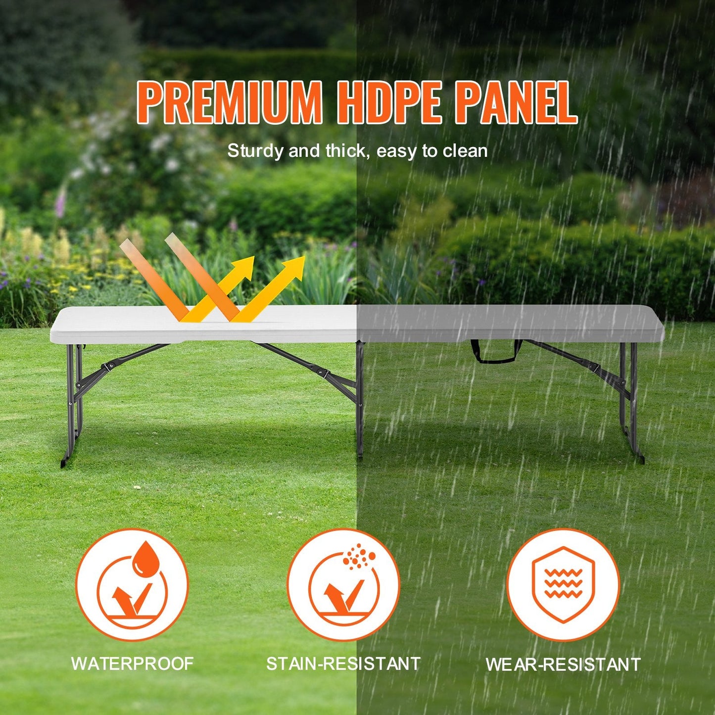 6-Foot Portable Plastic Folding Bench for Outdoor Picnic and Camping, Set of 2