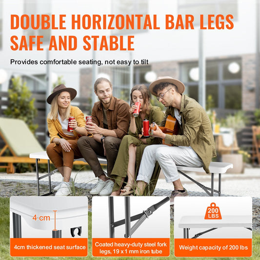 6-Foot Portable Plastic Folding Bench for Outdoor Picnic and Camping, Set of 2