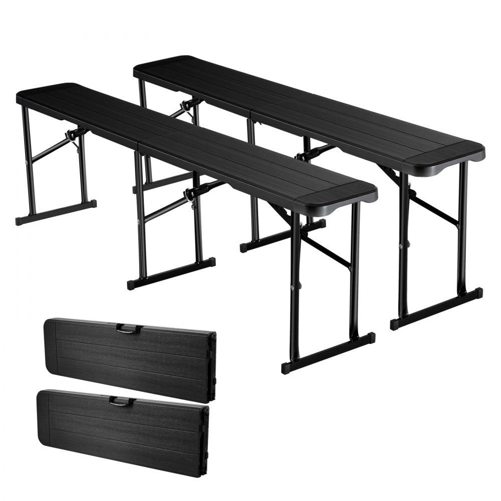 6FT Plastic Folding Bench 2 Pack Portable Outdoor Bench for Garden Black