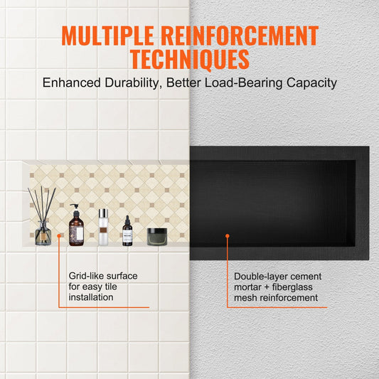 Black Shower Niche 0.4 x 1.27m, Single Shelf Organizer for Bathroom Tile