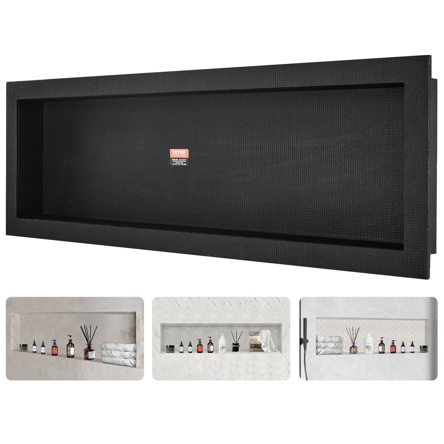 Black Shower Niche 0.4 x 1.27m, Single Shelf Organizer for Bathroom Tile