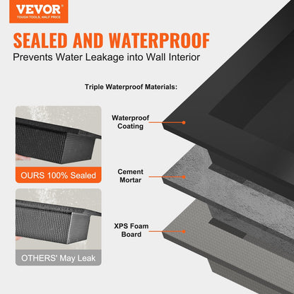 Wall-Inserted Shower Niche, 41x41x10cm, Black, Single Shelf, Waterproof Design