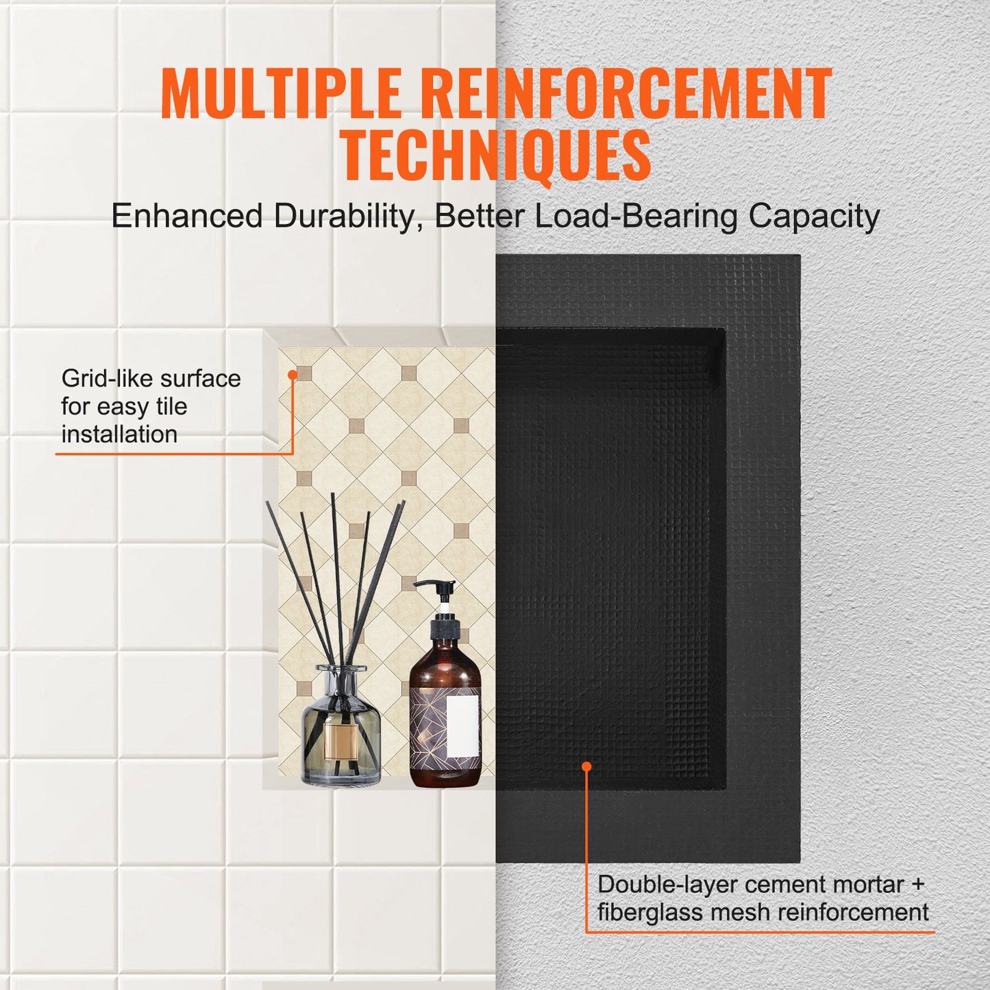 VEVOR Shower Niche 41 x 41x10cm ,16 x 16x 4 Inch Single Shelf Wall-inserted for