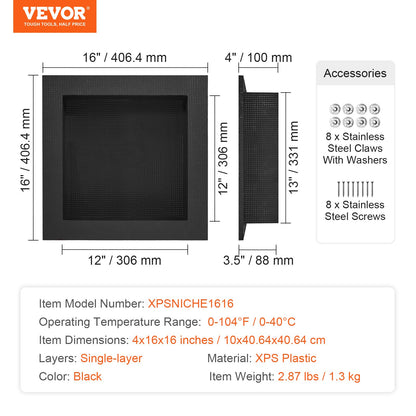 VEVOR Shower Niche 41 x 41x10cm ,16 x 16x 4 Inch Single Shelf Wall-inserted for