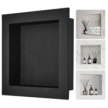 Wall-Inserted Shower Niche, 41x41x10cm, Black, Single Shelf, Waterproof Design