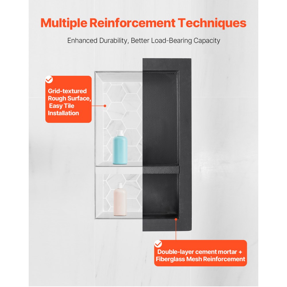 VEVOR Shower Niche 40.6 x 71.1 x 10.2 cm Recessed Wall Shelf for Bathroom