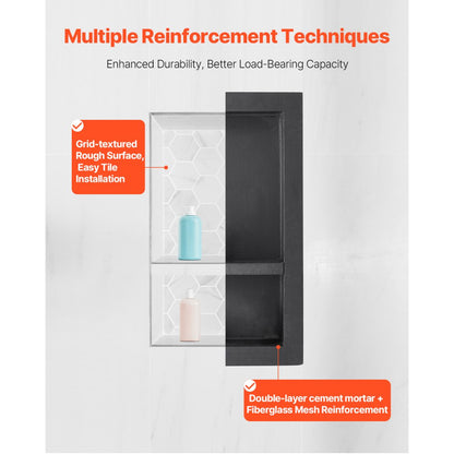 VEVOR Shower Niche 40.6 x 71.1 x 10.2 cm Recessed Wall Shelf for Bathroom