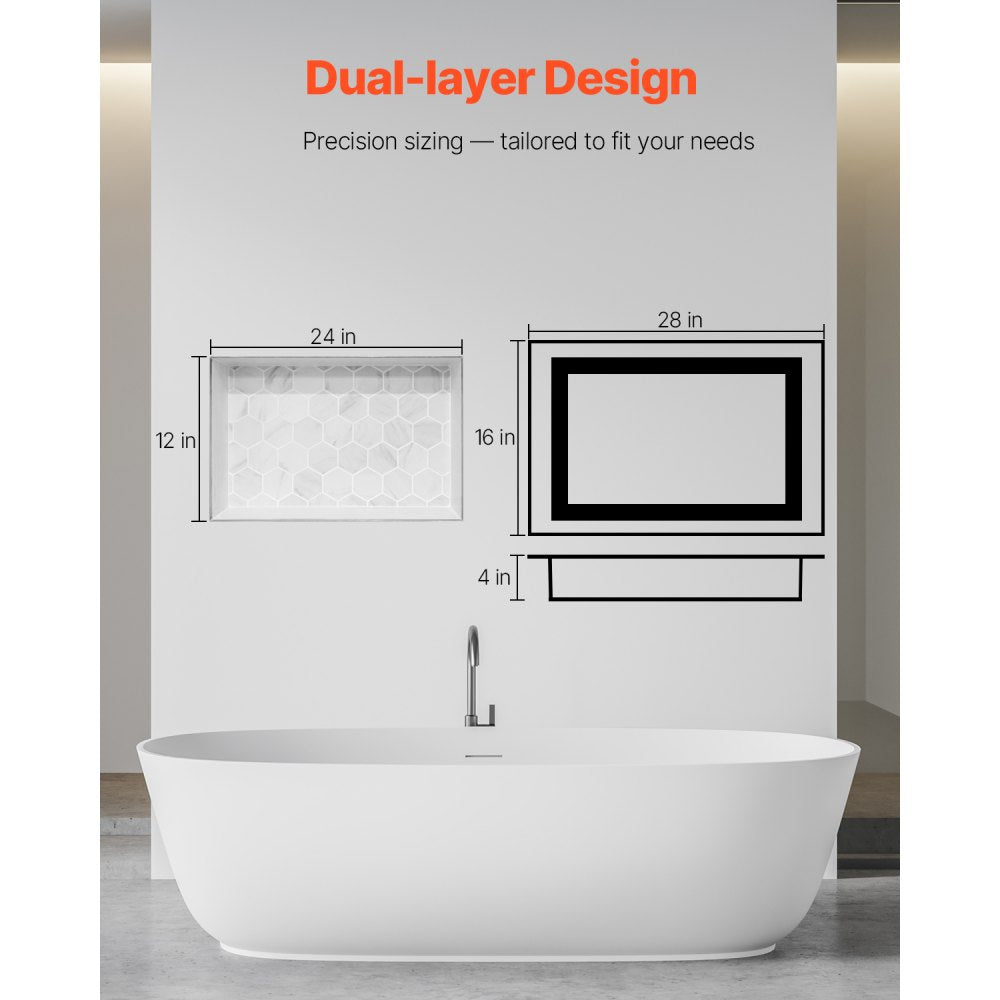 VEVOR Shower Niche 40.6 x 71.1 x 10.2 cm Recessed Wall Shelf for Bathroom