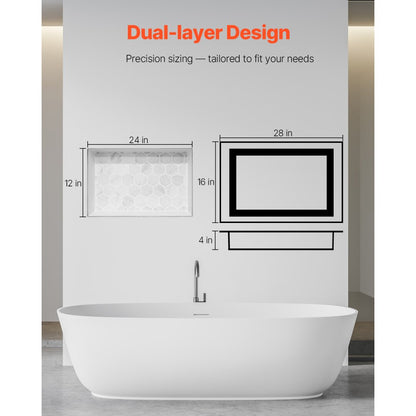 VEVOR Shower Niche 40.6 x 71.1 x 10.2 cm Recessed Wall Shelf for Bathroom