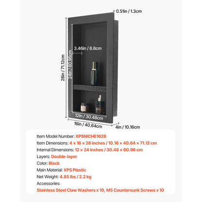 VEVOR Shower Niche 40.6 x 71.1 x 10.2 cm Recessed Wall Shelf for Bathroom