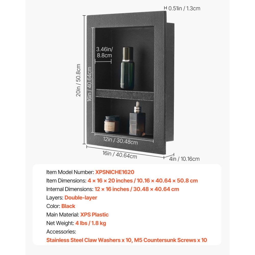 VEVOR Shower Niche 40.6 x 50.8 x 10.2 cm Recessed Wall Divider Shelf Bathroom