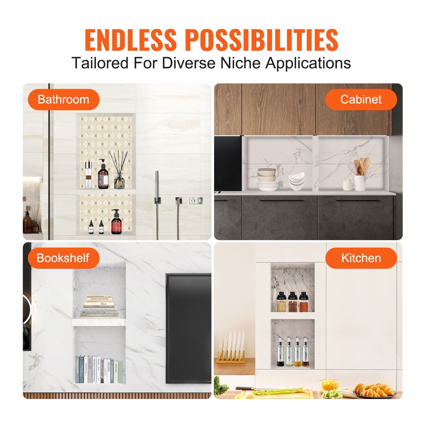 Double Shelf Black Shower Niche 0.4 x 0.8m for Tile, Recessed Wall Organizer