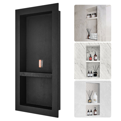 Double Shelf Black Shower Niche 0.4 x 0.8m for Tile, Recessed Wall Organizer