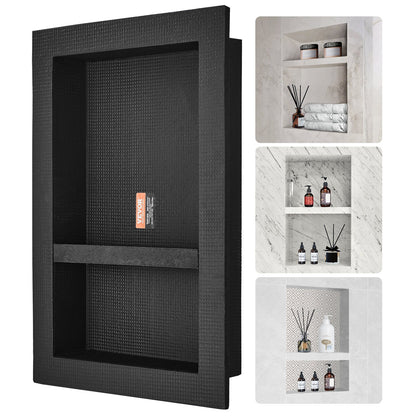 VEVOR Shower Niche Ready for Tile 40.64 x 60.96 cm, 16 x 24 inch Double Shelf Organizer,
