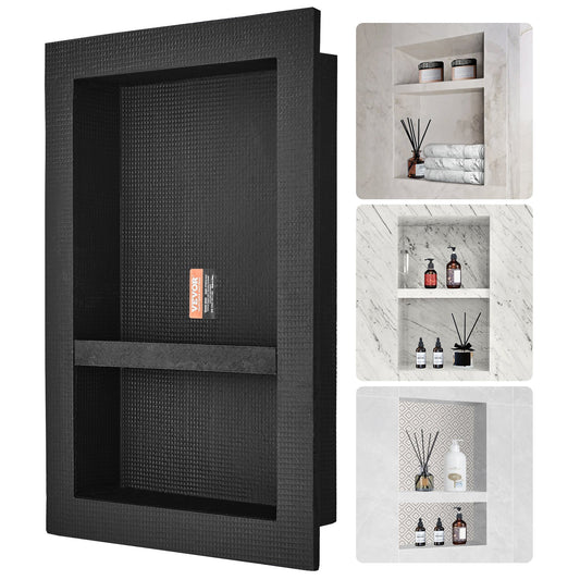 VEVOR Shower Niche Ready for Tile 40.64 x 60.96 cm, 16 x 24 inch Double Shelf Organizer,
