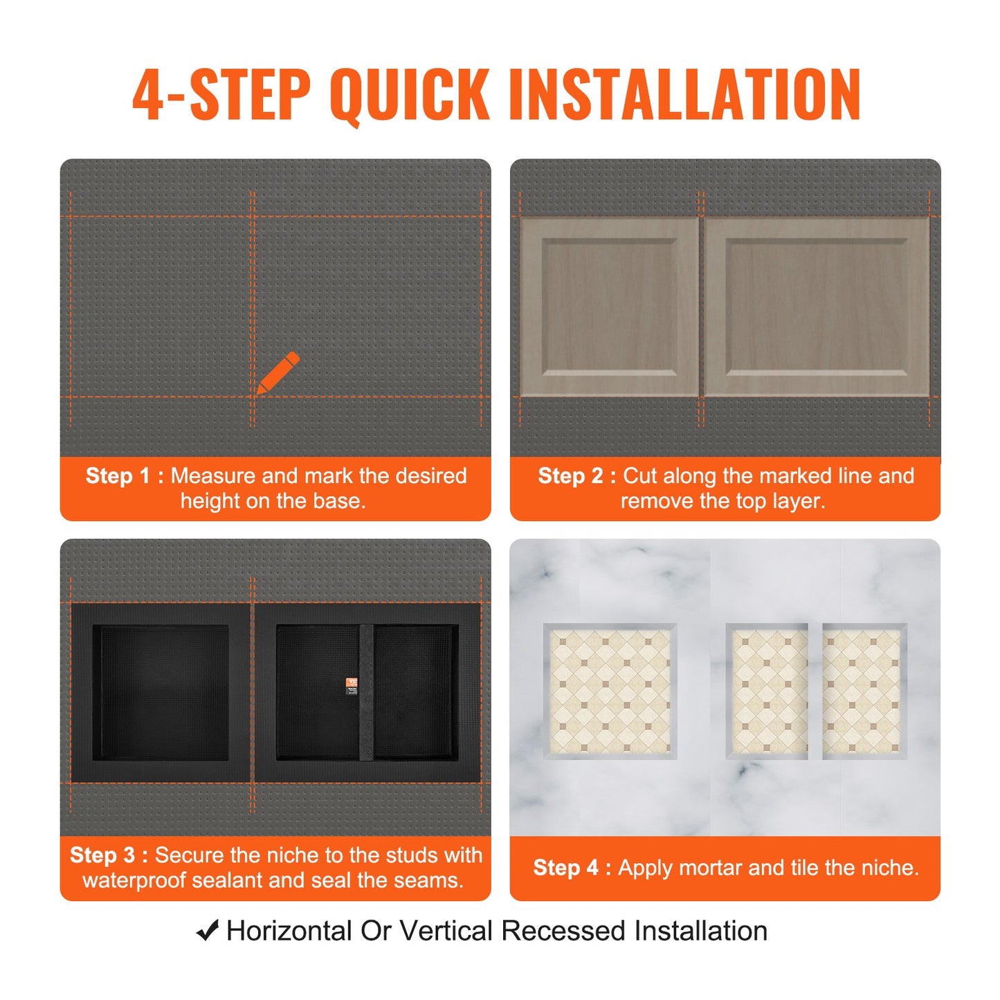 VEVOR Shower Niche 41x41 &50.8cm Triple Shelf Wall-inserted for Shower Bathroom