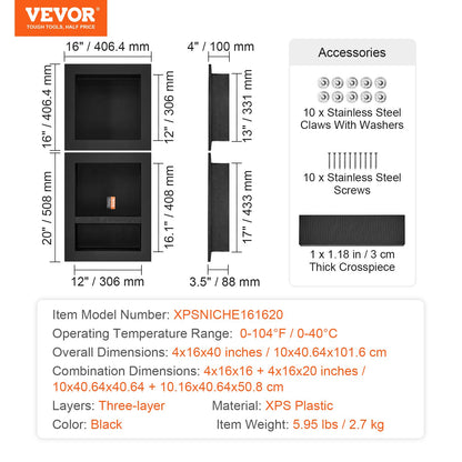 VEVOR Shower Niche 41x41 &50.8cm Triple Shelf Wall-inserted for Shower Bathroom