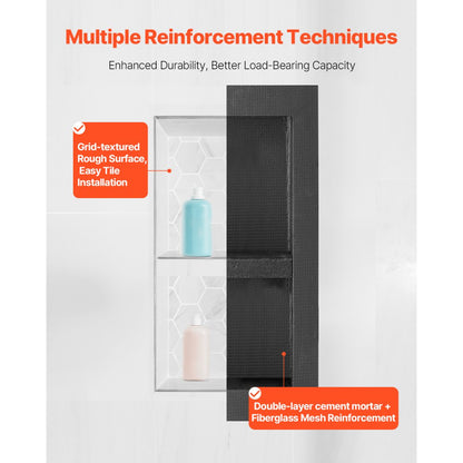 VEVOR Shower Niche 40.6 x 81.3 + 40.6 x 81.3 cm Recessed Wall Shelf Bathroom