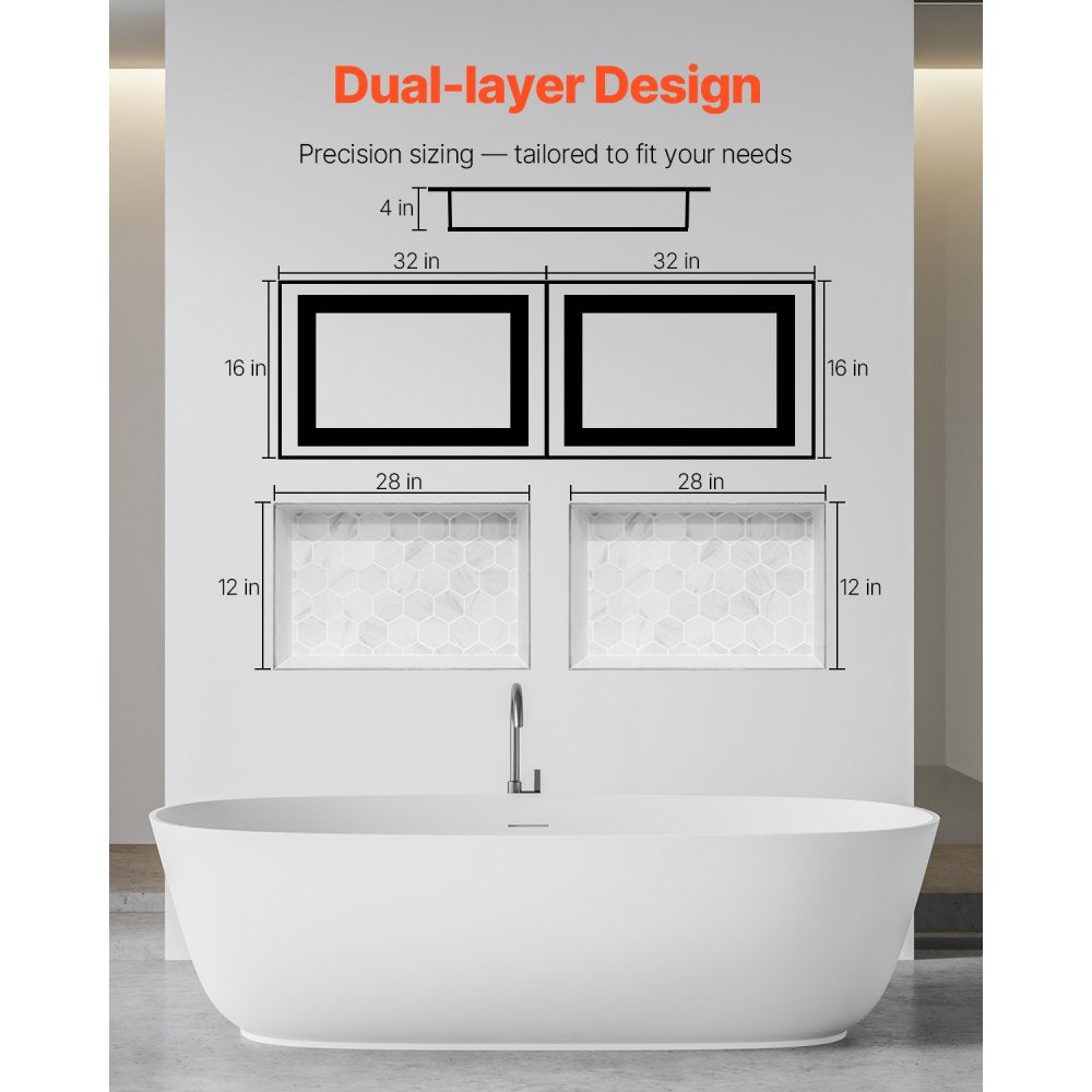 VEVOR Shower Niche 40.6 x 81.3 + 40.6 x 81.3 cm Recessed Wall Shelf Bathroom