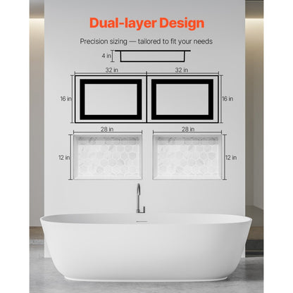 VEVOR Shower Niche 40.6 x 81.3 + 40.6 x 81.3 cm Recessed Wall Shelf Bathroom