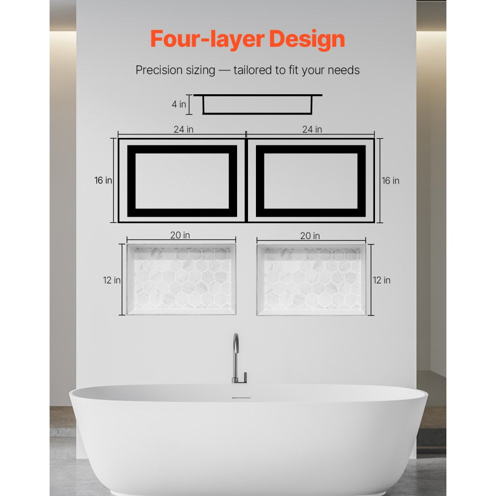 VEVOR Shower Niche 40.6 x 61+40.6 x 61 cm Recessed Wall Organizer Bathroom