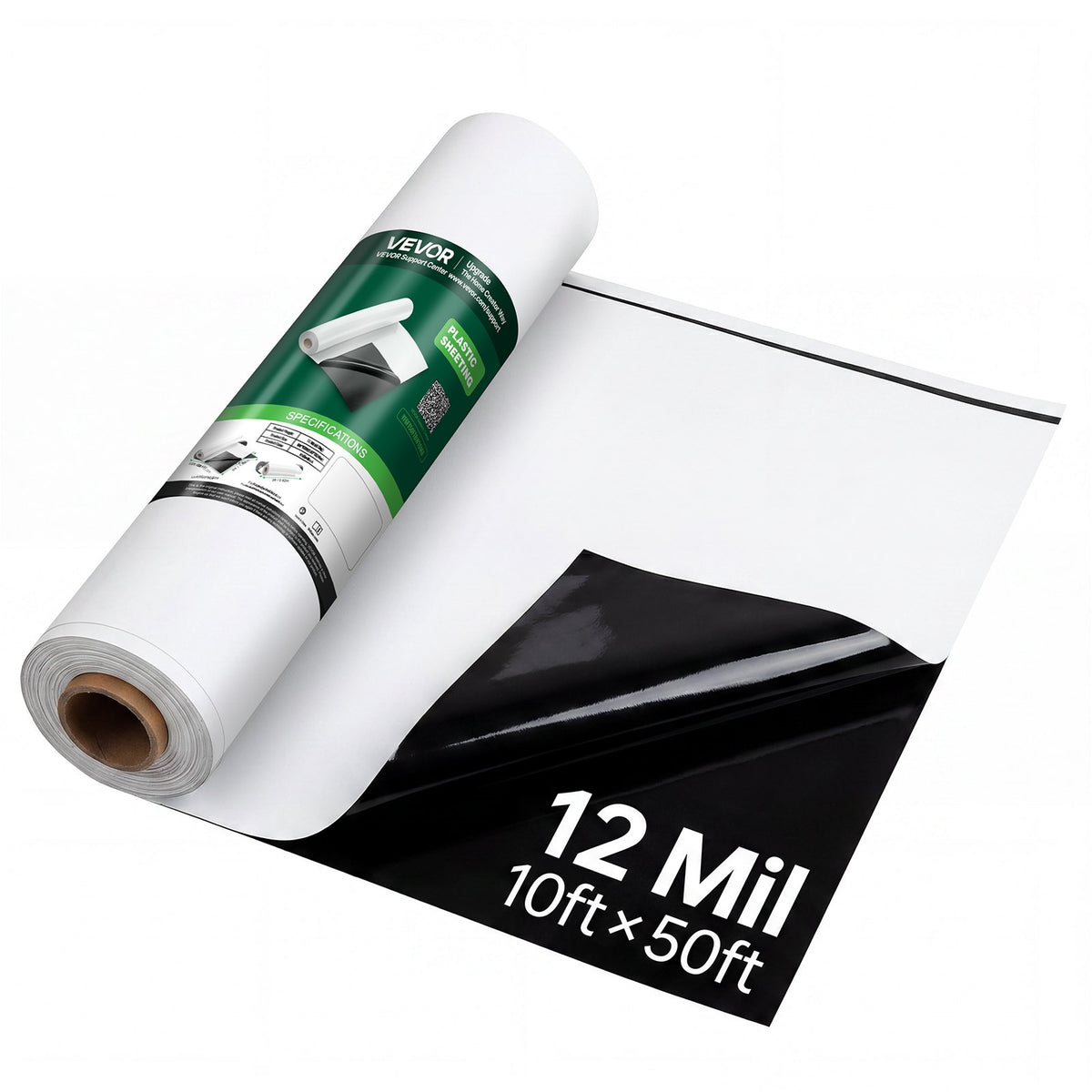 0.3 mm Plastic Sheeting 3.05 x 15.24 m Heavy Duty Polyethylene Roll, Thick Drop Cloth Painters Tarp, Polyethylene Covering for Crawl Space Vapor Barrier, Weed Control, Garden, Black & White
