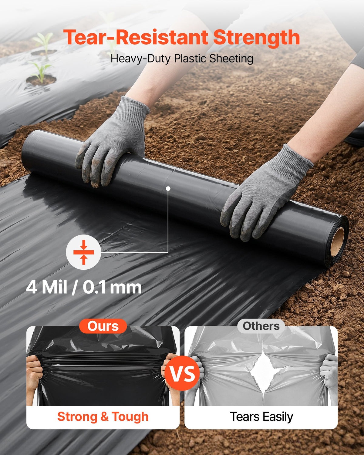 0.1 mm Plastic Sheeting 1.83 x 30.48 m Black Heavy Duty Polyethylene, Thick Plastic Roll for Garden, Drop Cloth Painters Tarp, Polyethylene Covering for Crawl Space Vapor Barrier, Weed Control