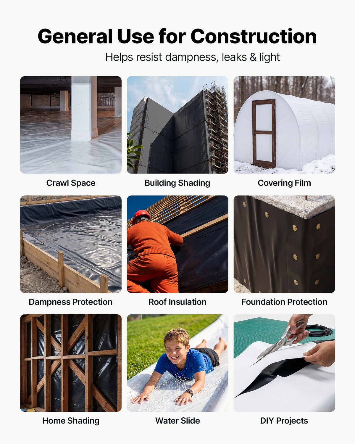 0.25 mm Plastic Sheeting 1.83 x 15.24 m Heavy Duty Polyethylene Roll, Thick Drop Cloth Painters Tarp, Polyethylene Covering for Crawl Space Vapor Barrier, Weed Control, Garden, Black & White