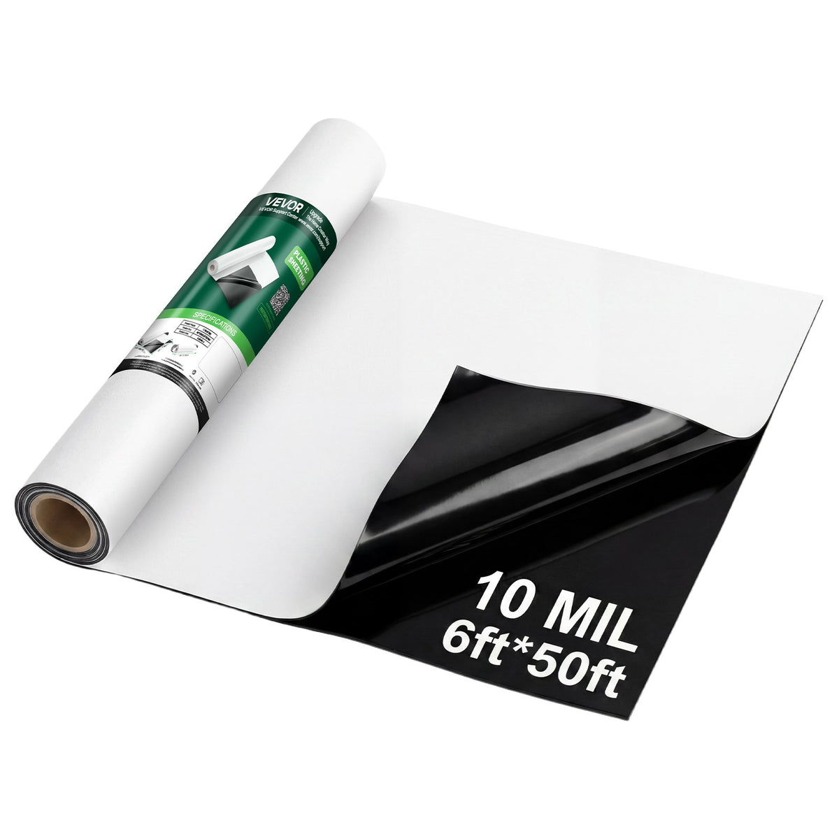 0.25 mm Plastic Sheeting 1.83 x 15.24 m Heavy Duty Polyethylene Roll, Thick Drop Cloth Painters Tarp, Polyethylene Covering for Crawl Space Vapor Barrier, Weed Control, Garden, Black & White
