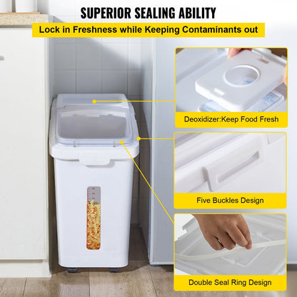 Large 50L Ingredient Storage Bin with Wheels, Lid, and Scoop for Kitchen Use