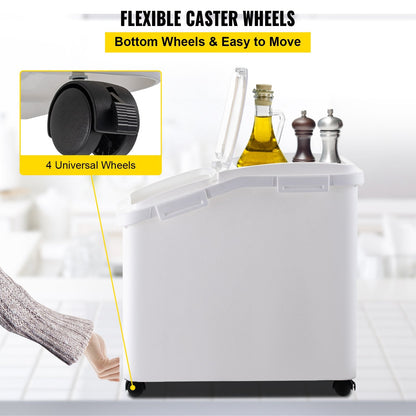 Large 50L Ingredient Storage Bin with Wheels, Lid, and Scoop for Kitchen Use
