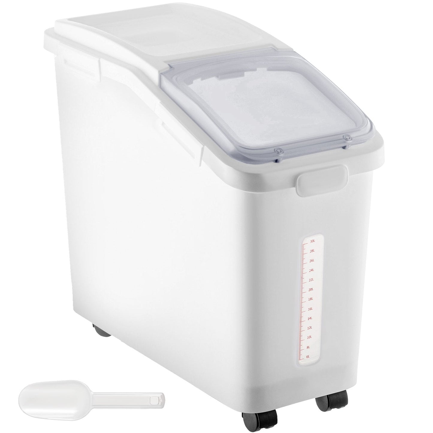 Large 50L Ingredient Storage Bin with Wheels, Lid, and Scoop for Kitchen Use