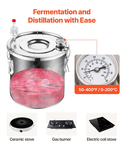 13.2 Gal Alcohol Distiller Kit with Thumper Keg and Water Pump, Stainless Steel