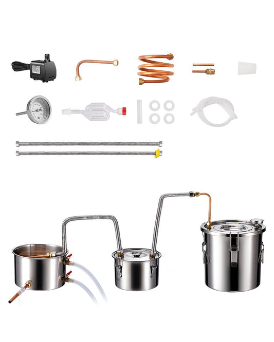 VEVOR Moonshine Still Water Alcohol Distiller 3Gal w/Thumper Keg & 8W Water Pump