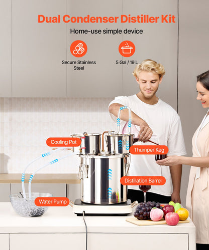 5Gal Alcohol Distiller Kit with Thumper Keg & Water Pump, Stainless Steel