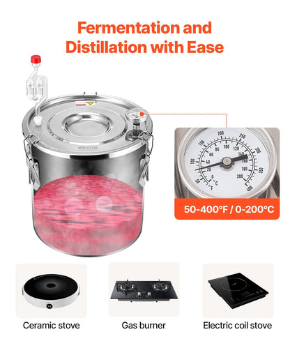 5Gal Alcohol Distiller Kit with Thumper Keg & Water Pump, Stainless Steel