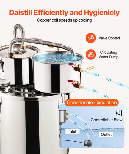 5Gal Alcohol Distiller Kit with Thumper Keg & Water Pump, Stainless Steel